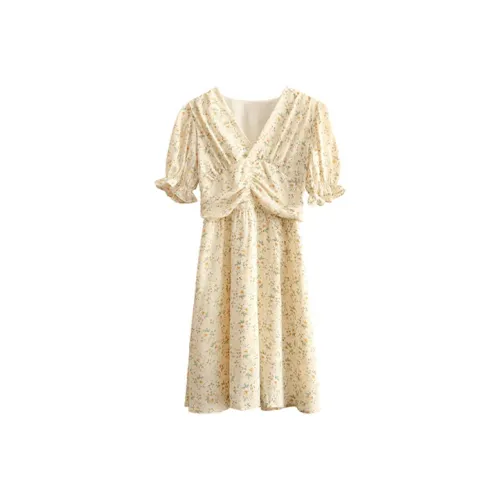 ETSE Short Sleeved Dresses Women's Apricot