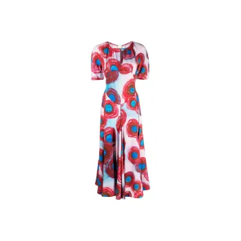 MARNI Abstract-Printed Crewneck Pleated Midi Dress