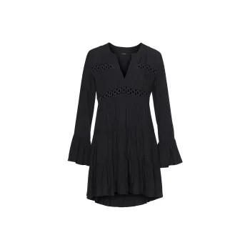 Victoria's Secret LASCANA/Short V-neck Ruffle Dress/Black Long-Sleeved Dresses Women's Black