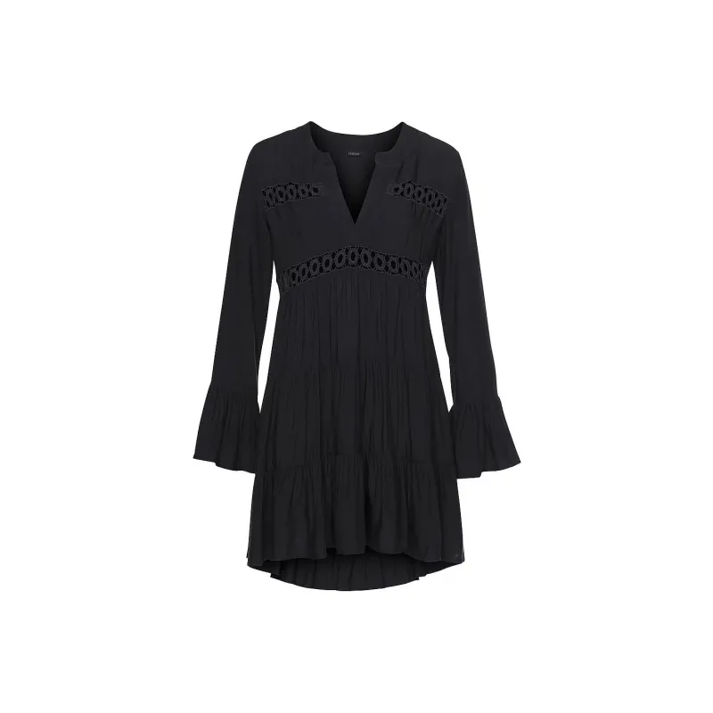 Victoria's Secret LASCANA/Short V-neck Ruffle Dress/Black Long-Sleeved Dresses Women's Black-0