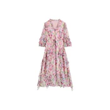 ELF SACK Long Sleeved Dress Women's Pink Floral