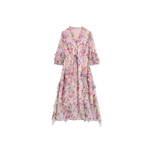 ELF SACK Long Sleeved Dress Women's Pink Floral