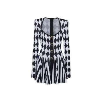 BALMAIN Diamond intarsia Knitted Mini Dress