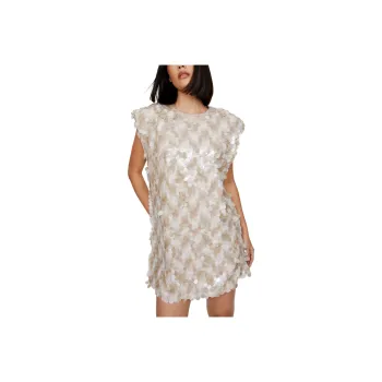 NASTY GAL Shoulder Pad Sequin Column Mini Dress Short-Sleeved Dresses Women's Champagne