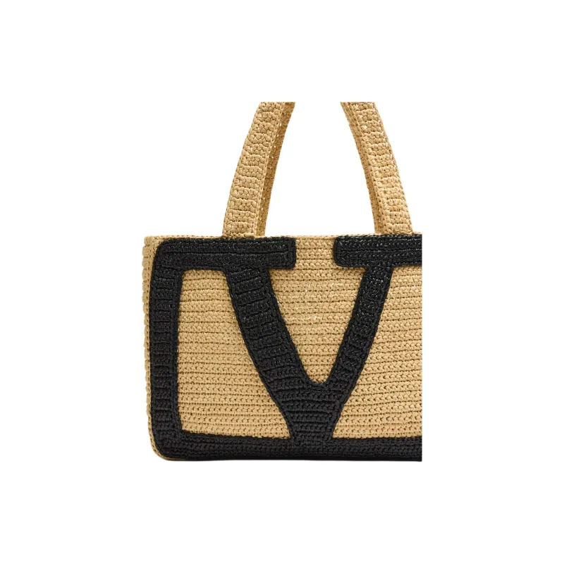 Valentino Raffia Tote Bag, Shopping Bag, Shoulder Bag Tubas Unisex Natural-5