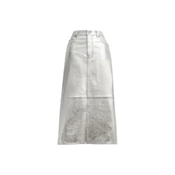 COACH Leather Long Skirt Women's Silver