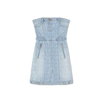 VERSACE All Over Denim Mini Dress 'Light Blue'