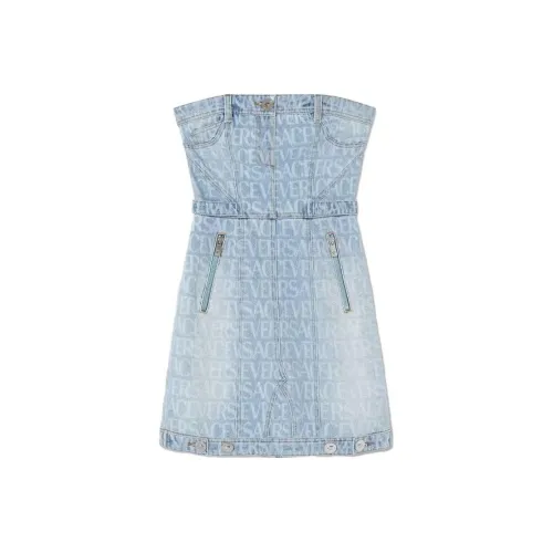 VERSACE All Over Denim Mini Dress 'Light Blue'