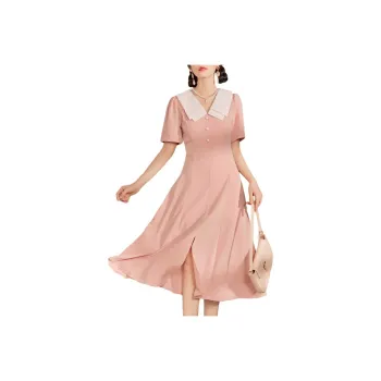 QIAOYUHUAZUN Short Sleeved Dresses Women's Pink