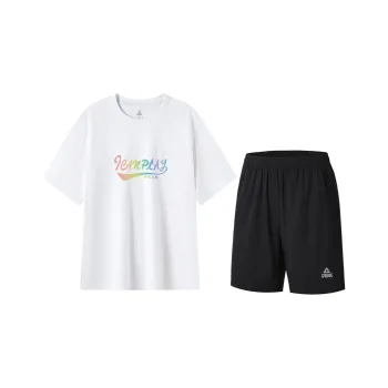 PEAK Casual Sportswear Unisex White Short Sleeved Shirt+Black Shorts
