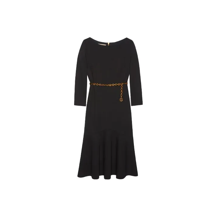 GUCCI Chain Link Belt Midi Dress Black-0