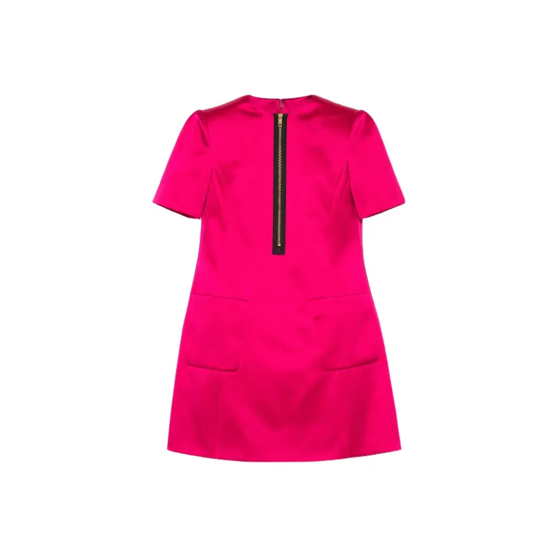 GUCCI Short Sleeve Satin Cocktail Dress Pink-0