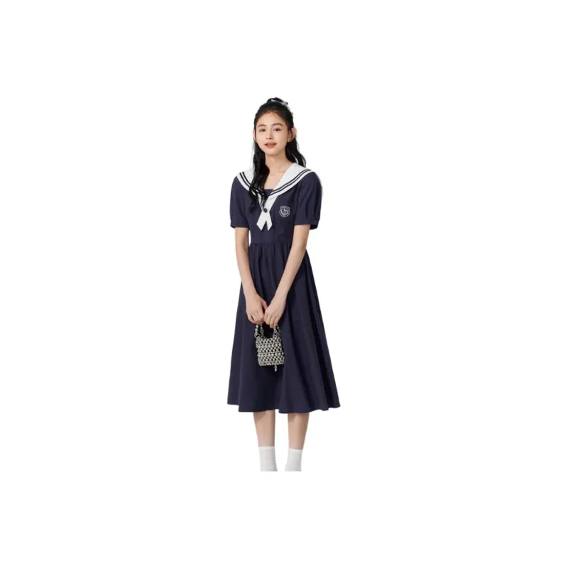 ZIHAN Short Sleeved Dress Women's Navy Blue-0