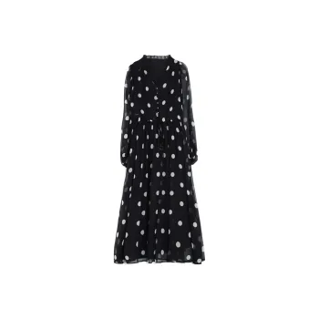 Wbwq Long Sleeved Dress Women's Black With Dot