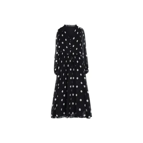 Wbwq Long Sleeved Dress Women's Black With Dot