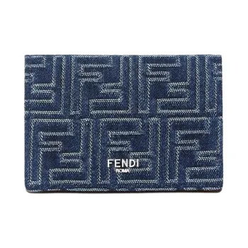 FENDI FF Denim With Leather Card Holder Unisex Blue