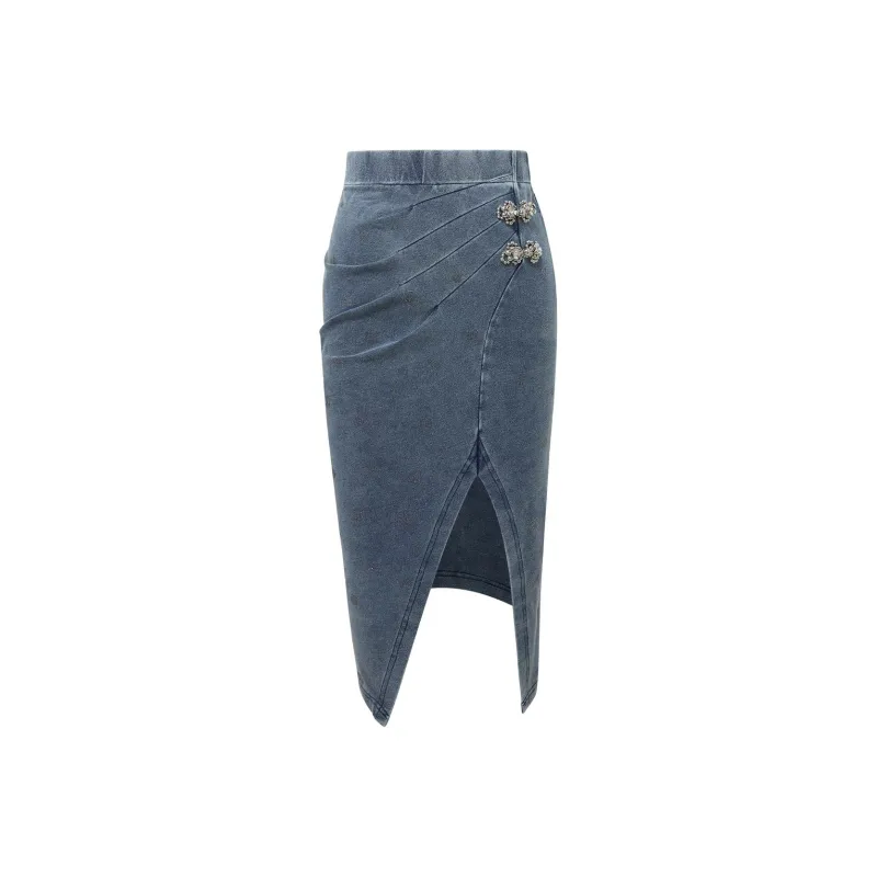 LULUALWAYS Denim Long Skirts Women's Blue-0