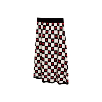 Olrain Knit Long Skirts Women's Checkerboard