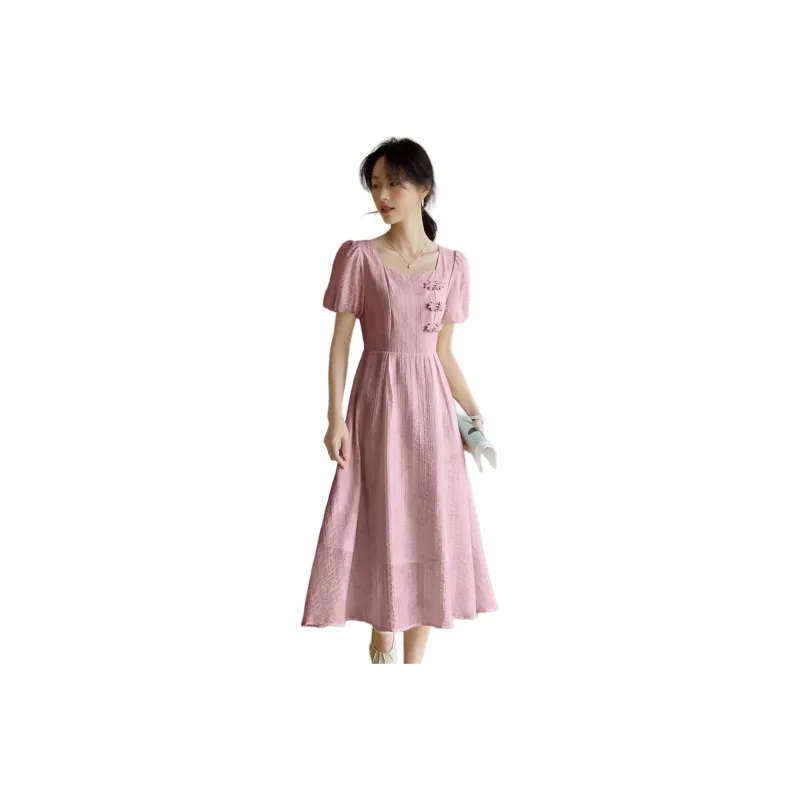 Mo Han Yi Mei Short Sleeved Dress Women's Dusty Pink-0