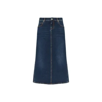 Alexander McQueen Log Patch Denim Midi Skirt