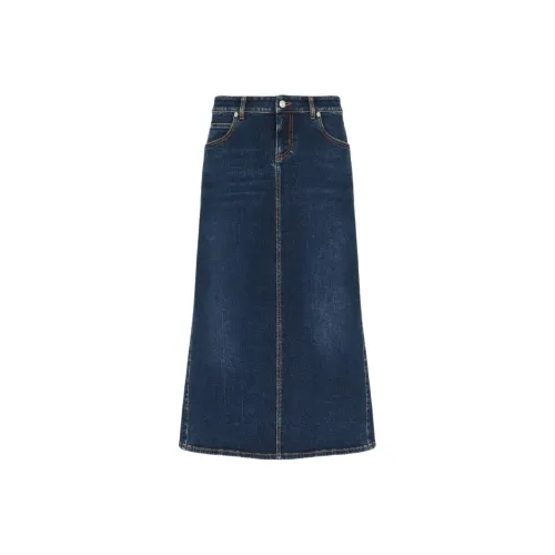 Alexander McQueen Log Patch Denim Midi Skirt