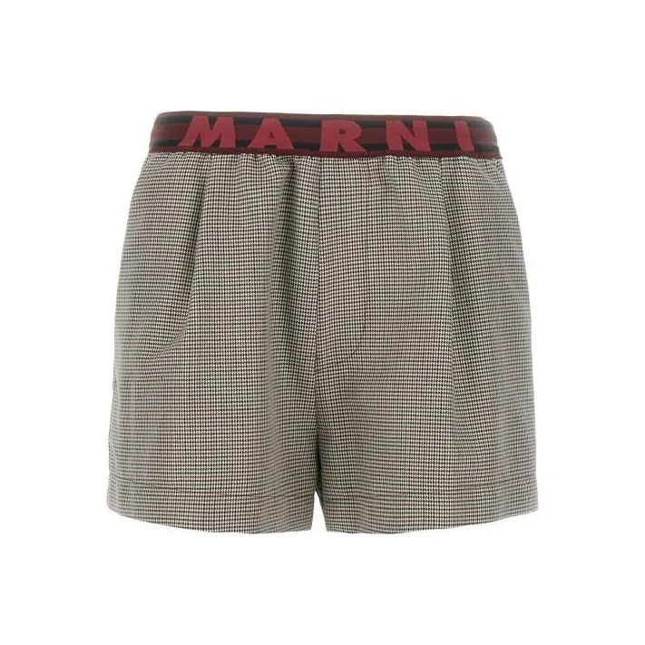 MARNI Logo Band Houndstooth Patterned Shorts-0