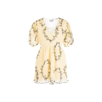 GANNI Pleated Georgette Mini Dress