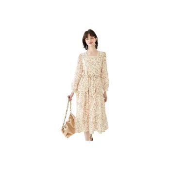 NAWAIN Long Sleeved Dresses Women's Beige Orange