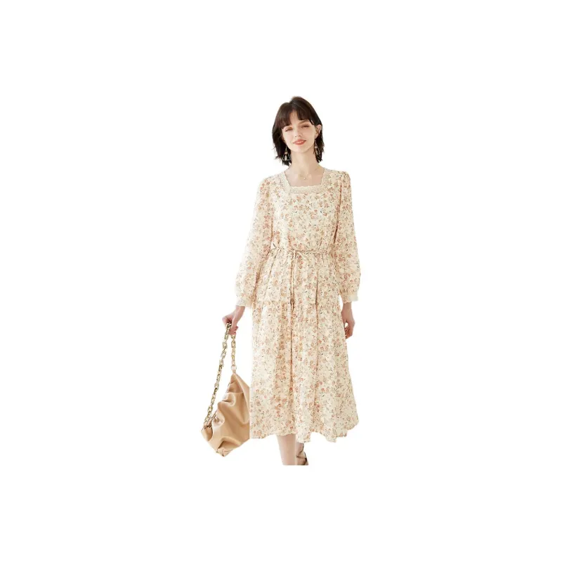 NAWAIN Long Sleeved Dresses Women's Beige Orange-0