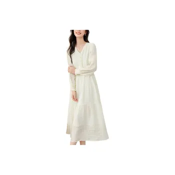 VIMLY Long Sleeved Dresses Women's Apricot