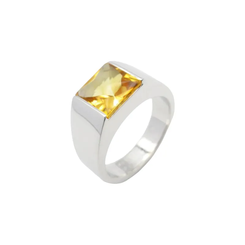 Cartier 2010s 18K White Gold Tank Citrine Ring-2