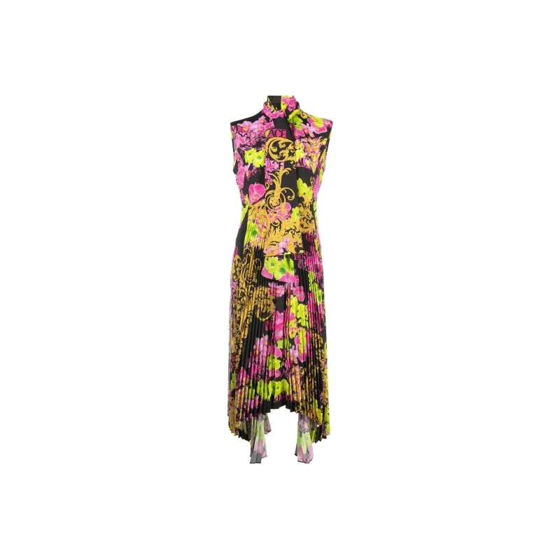 VERSACE Floral Printed Asymmetric Sleeveless Dress-0