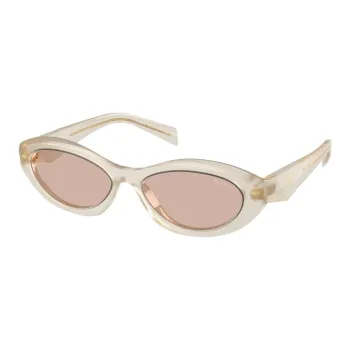 PRADA Plate Frame Irregular Shape Sunglasses Unisex Beige