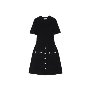 Sandro Ribbed-knit Button-embellished Minidress