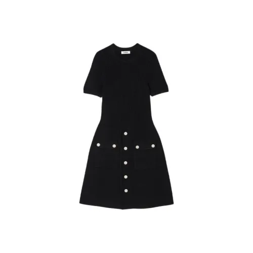 Sandro Ribbed-knit Button-embellished Minidress