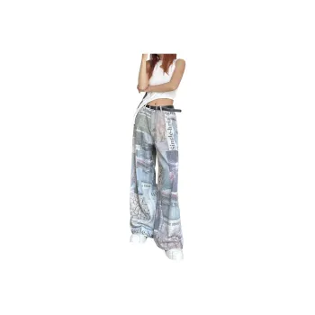 ADOONGA Jeans Women's Vintage Coffee Newspaper