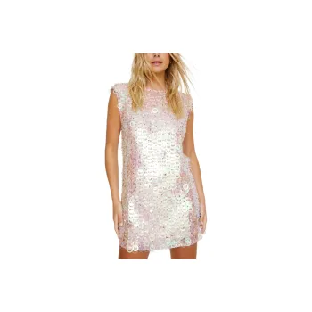 NASTY GAL All Over Hand Embellished Sequin Cut Out Disc Shoulder Short-Sleeved Dresses Women's Multicolor