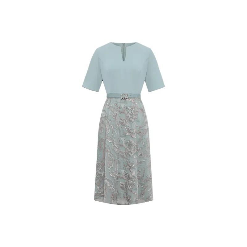 BBLLUUEE Short Sleeved Dress Women's Teal Green-0