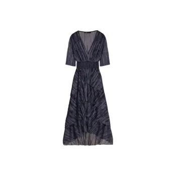Maje Lamé Ruffle-detail Midi Dress