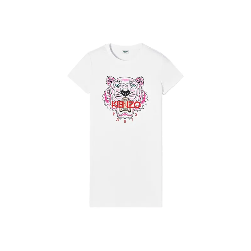KENZO Classic Tiger Head SS21 Short Sleeved Dress Women's White-0