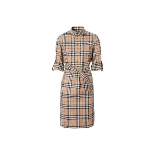 Burberry Checked Tie Waist Shirt Dress