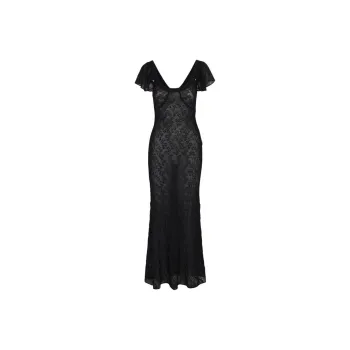 Realisation Par SS24 The Seraphina Short-Sleeved Dresses Women's Primrose Embroidery Black Spring Flower