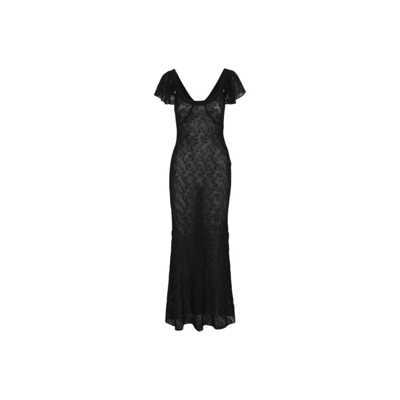 Realisation Par SS24 The Seraphina Short-Sleeved Dresses Women's Primrose Embroidery Black Spring Flower-0