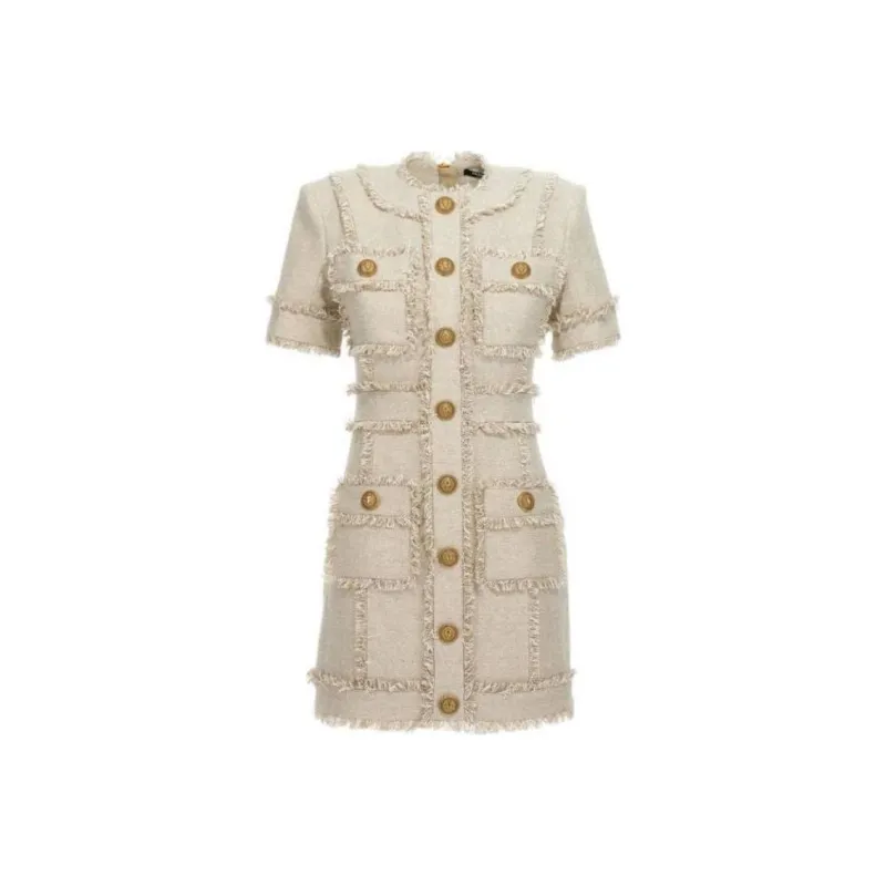 BALMAIN Short-Sleeved Dresses Women's Beige-0