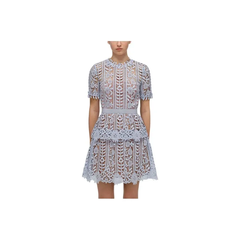 Self portrait Short Sleeved Dresses Women's Misty Blue-0