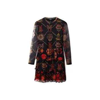 Desigual Long Sleeved Dress Women's Red Black