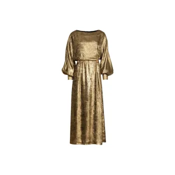 LIZZY Long-Sleeved Dress With Gold Waist Chain Women's Gold
