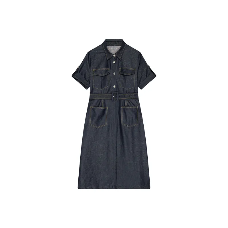 DKNY Short Sleeved Dress Women's Dark Denim Blue-0