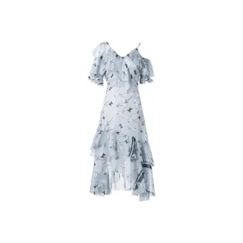AUI Short Sleeved Dress Women's Gray Blue