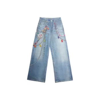 LALABOBO Jeans Unisex Medium Blue White